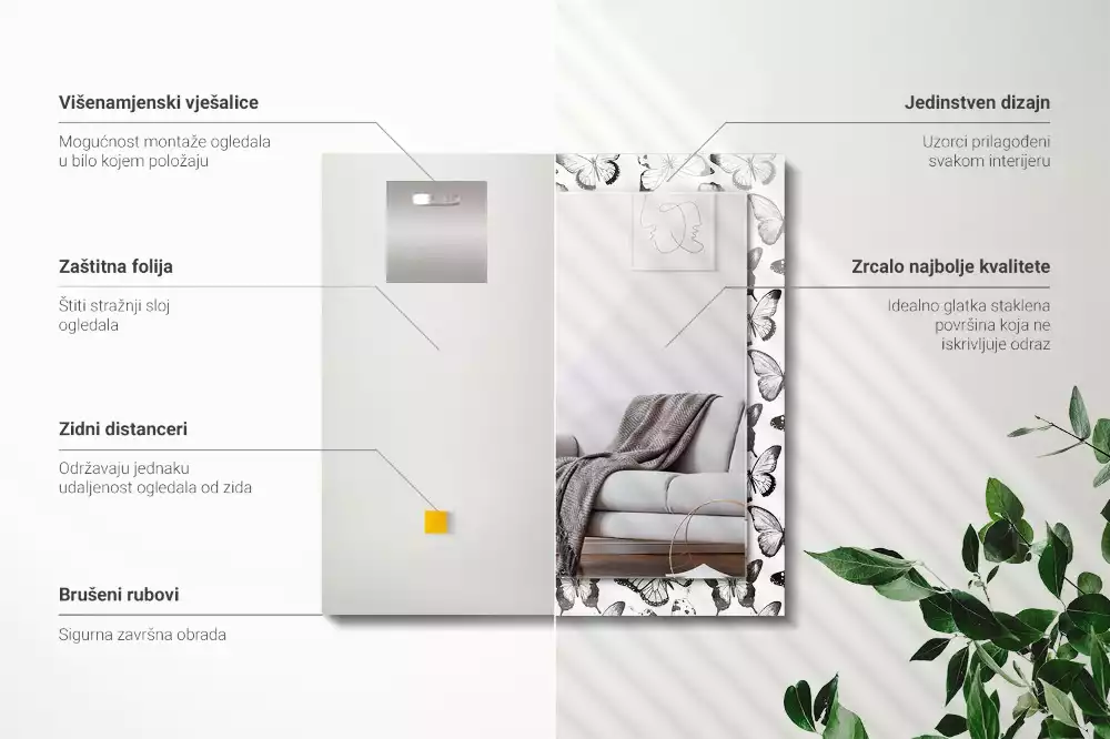 Decorațiuni de perete cu oglinzi Fluturi alb-negru