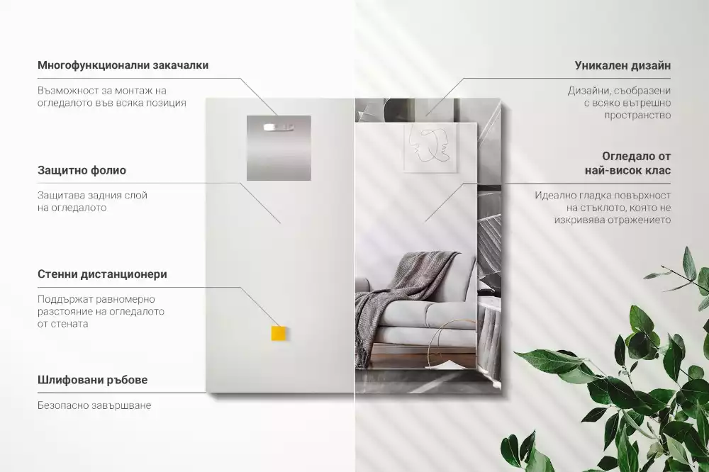 Decorațiuni perete cu oglindă Frunze de bananier