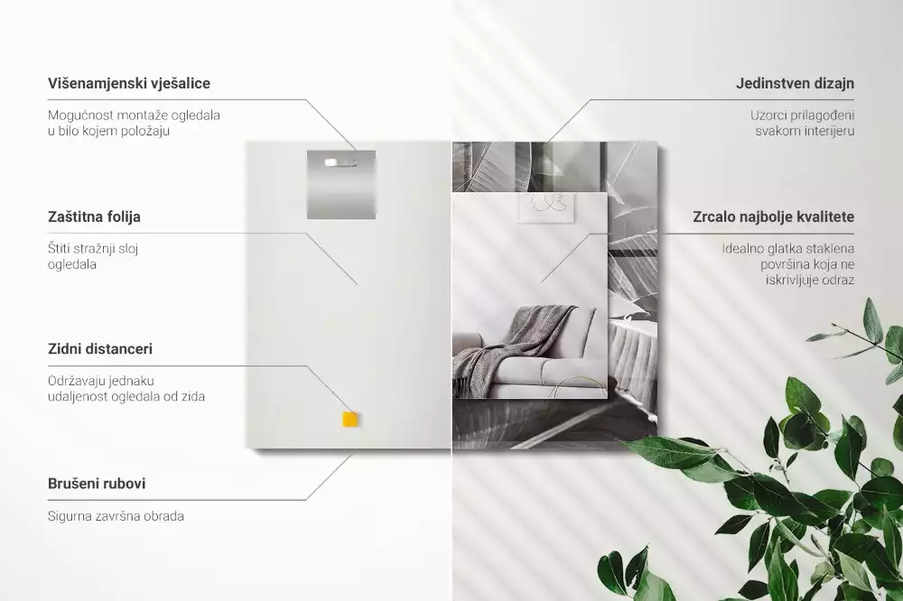 Decorațiuni perete cu oglindă Frunze de bananier