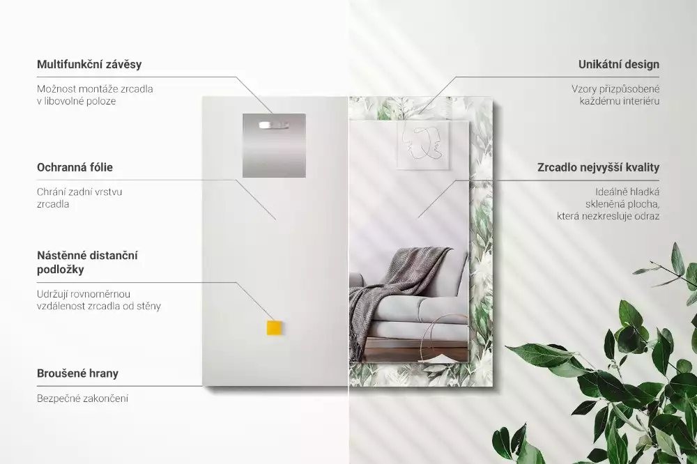 Oglindă imprimată Model frunze verzi