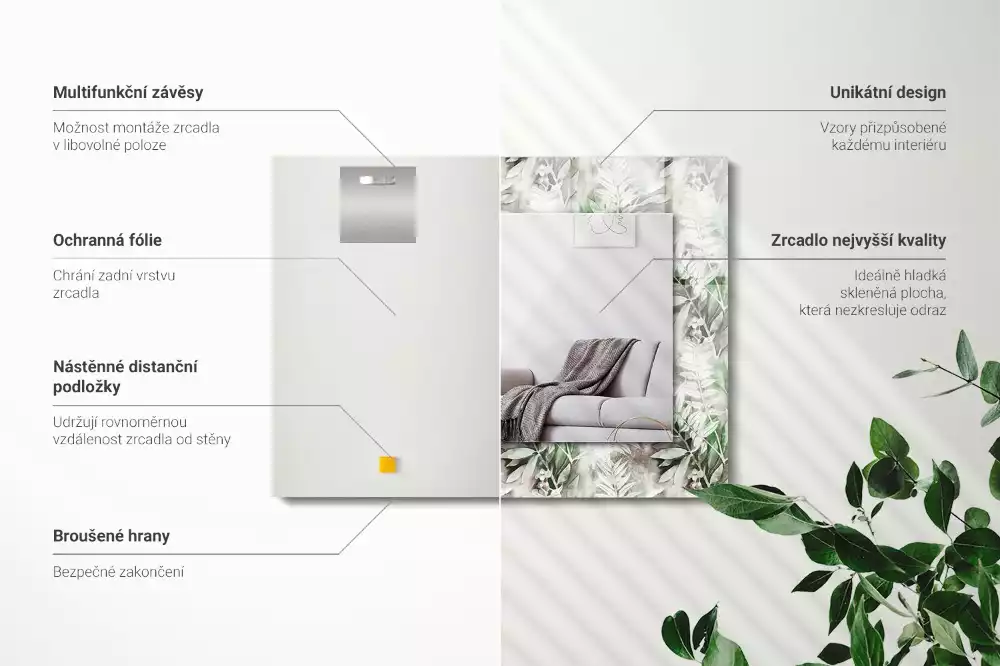 Oglindă imprimată Model frunze verzi