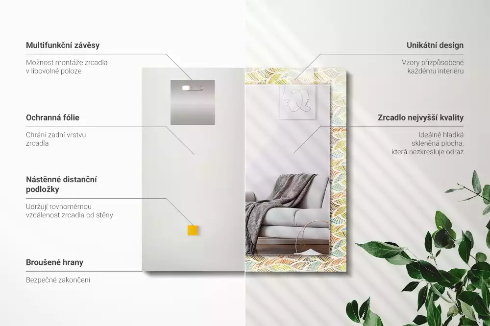 Decorațiuni perete cu oglindă Valuri colorate frunze