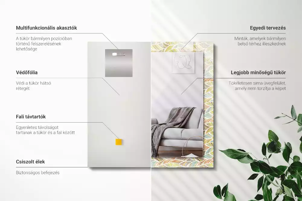 Decorațiuni perete cu oglindă Valuri colorate frunze