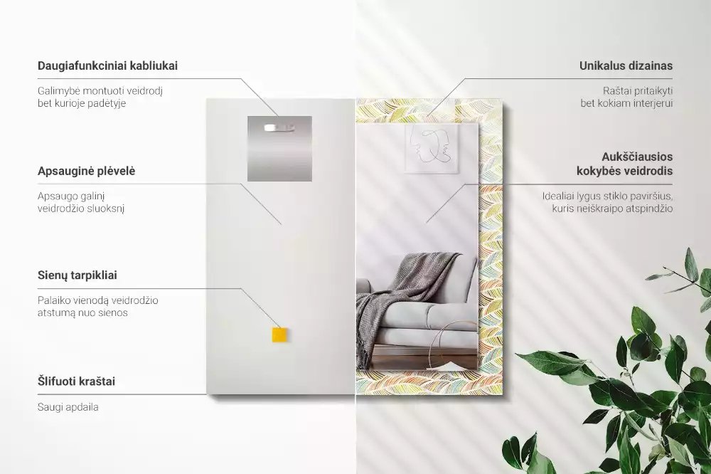 Decorațiuni perete cu oglindă Valuri colorate frunze