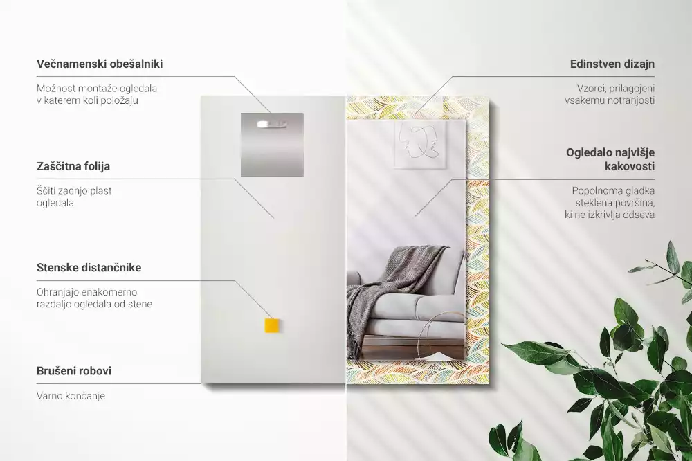 Decorațiuni perete cu oglindă Valuri colorate frunze