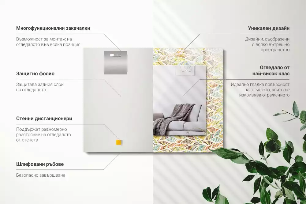 Decorațiuni perete cu oglindă Valuri colorate frunze