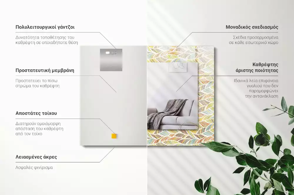 Decorațiuni perete cu oglindă Valuri colorate frunze