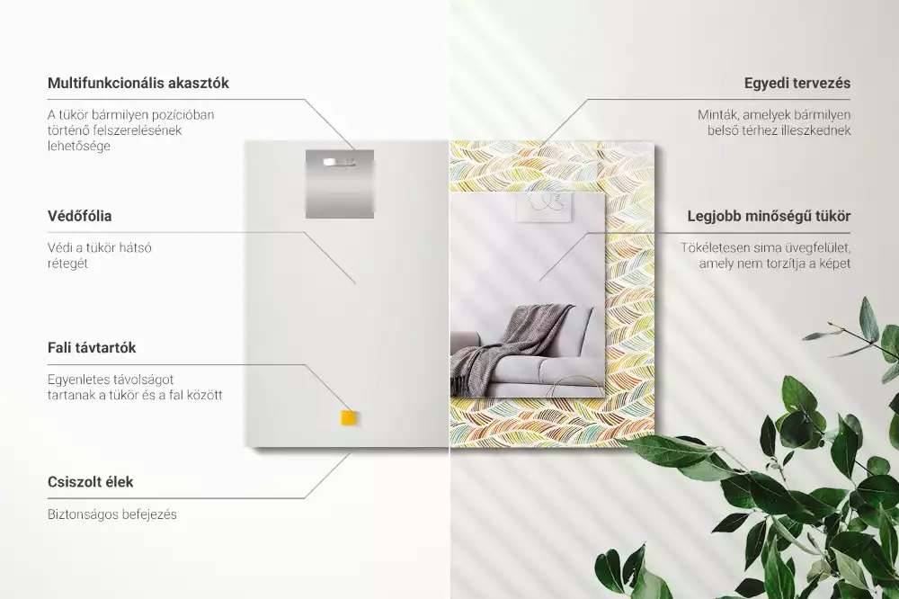 Decorațiuni perete cu oglindă Valuri colorate frunze