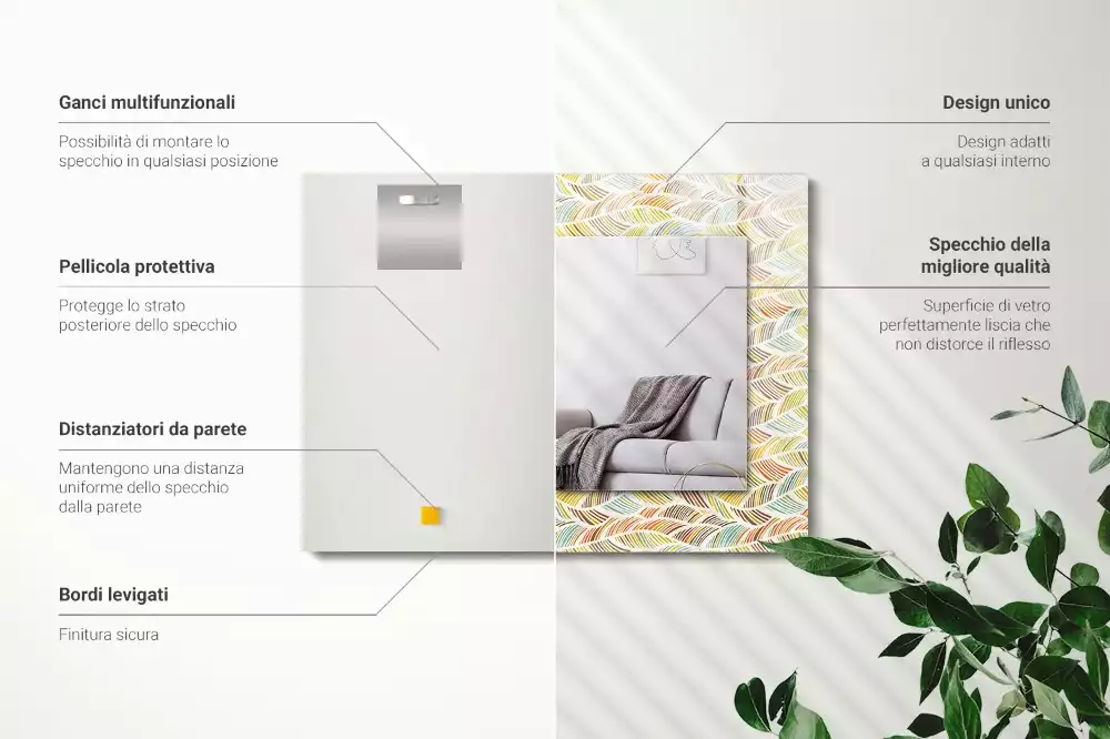 Decorațiuni perete cu oglindă Valuri colorate frunze