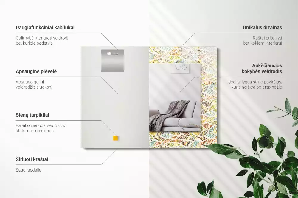 Decorațiuni perete cu oglindă Valuri colorate frunze