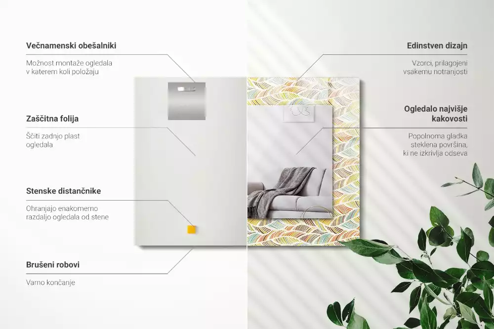 Decorațiuni perete cu oglindă Valuri colorate frunze