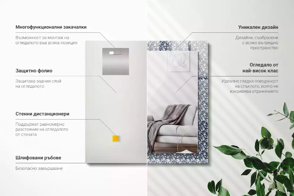 Decorațiuni perete cu oglindă Model floral albastru