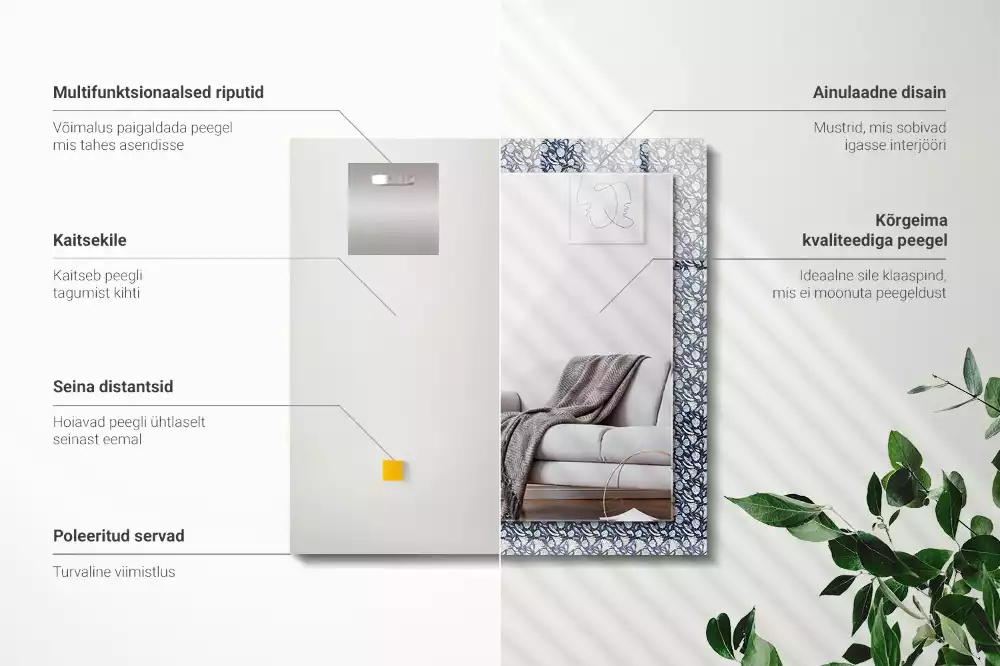 Decorațiuni perete cu oglindă Model floral albastru