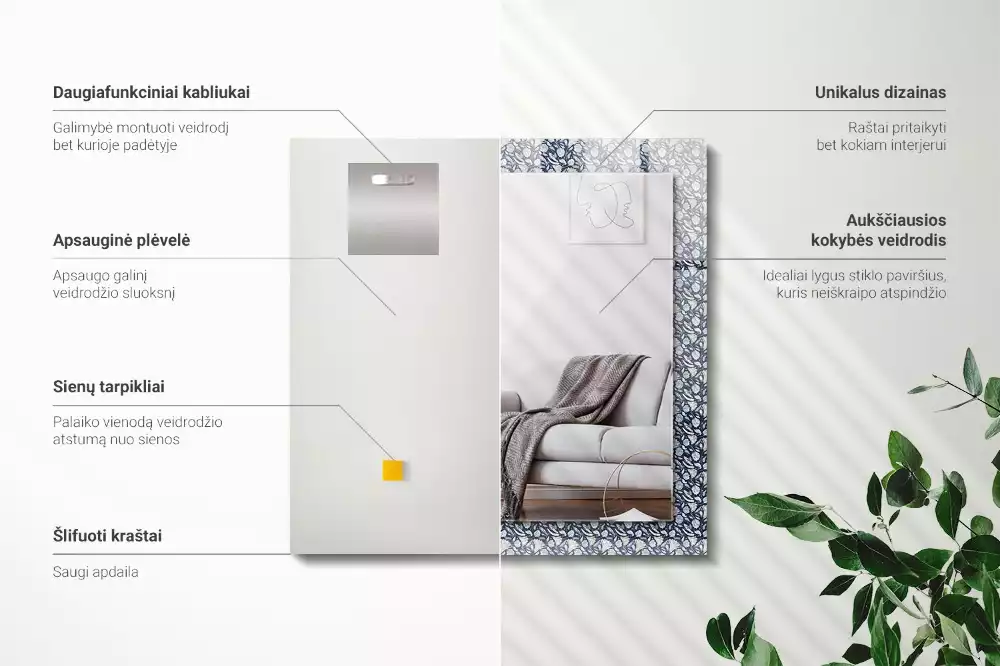 Decorațiuni perete cu oglindă Model floral albastru