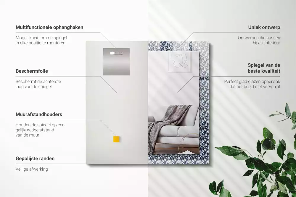 Decorațiuni perete cu oglindă Model floral albastru