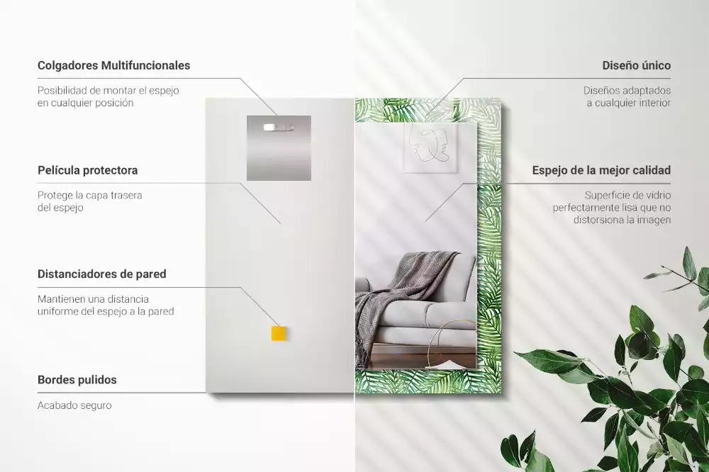 Decorațiuni de perete cu oglinzi Frunze de palmier verzi