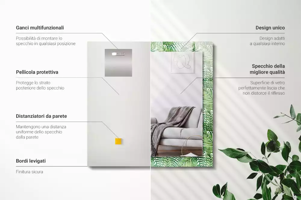 Decorațiuni de perete cu oglinzi Frunze de palmier verzi