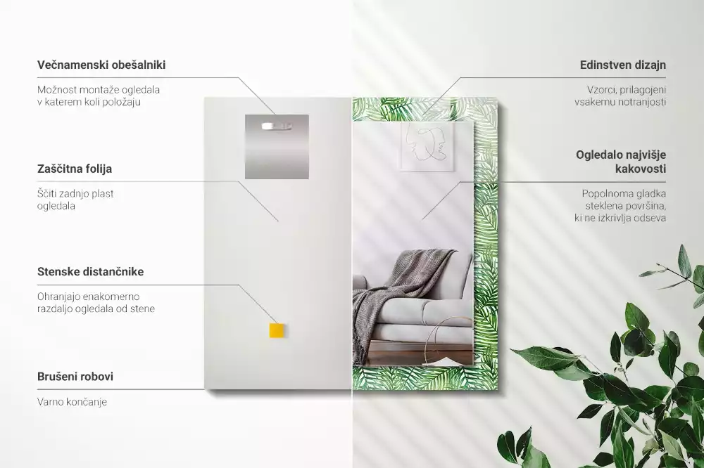 Decorațiuni de perete cu oglinzi Frunze de palmier verzi
