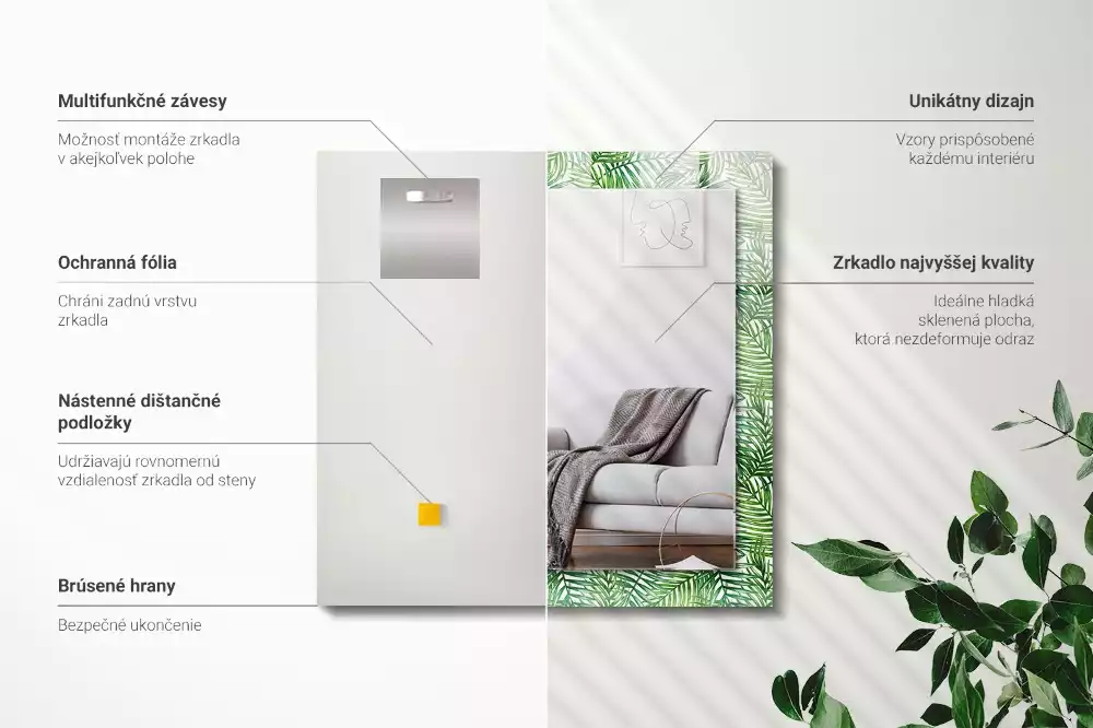 Decorațiuni de perete cu oglinzi Frunze de palmier verzi