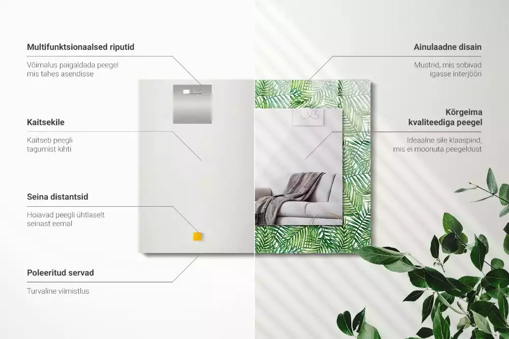 Decorațiuni de perete cu oglinzi Frunze de palmier verzi