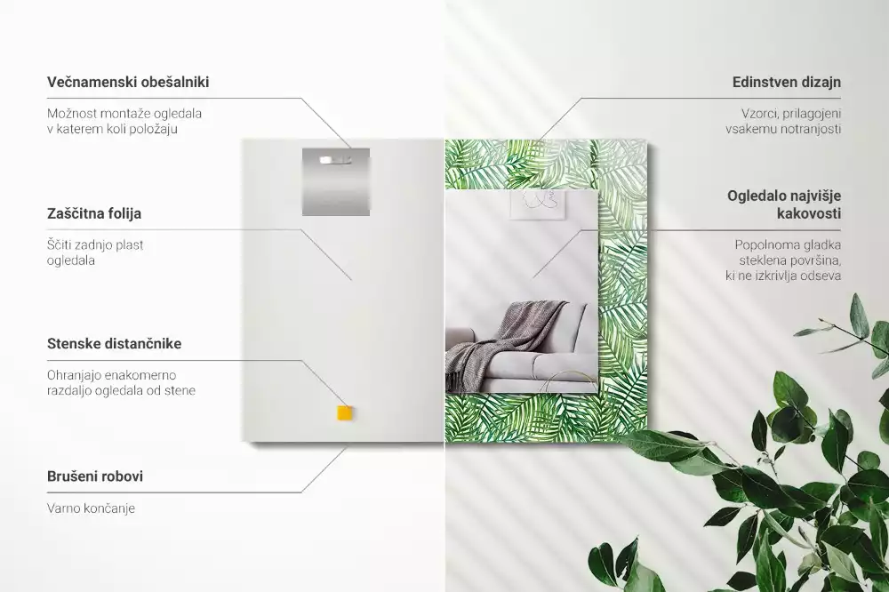 Decorațiuni de perete cu oglinzi Frunze de palmier verzi