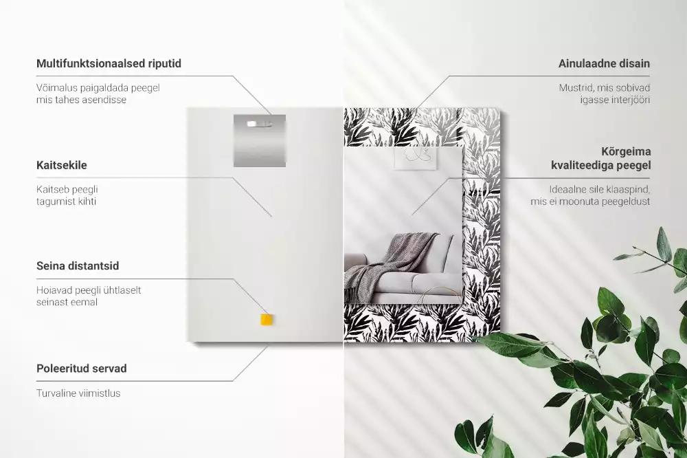 Oglindă imprimată Frunze alb-negru