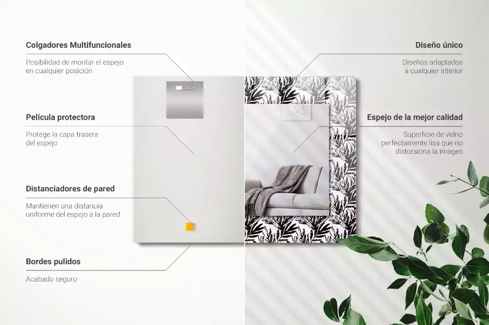 Oglindă imprimată Frunze alb-negru