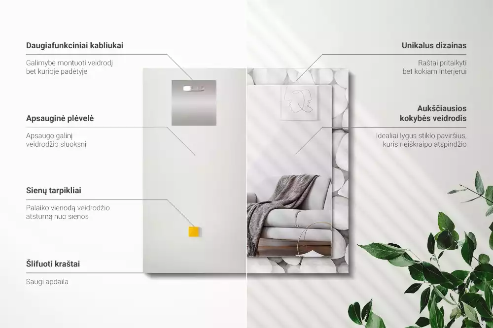 Decorațiuni perete cu oglindă Pietre albe netede