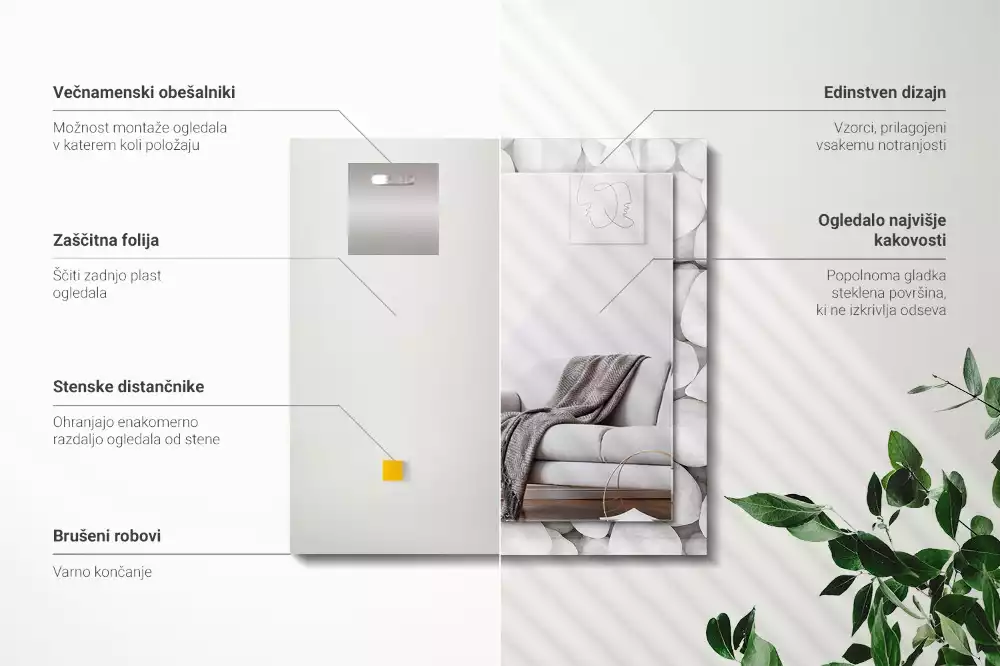 Decorațiuni perete cu oglindă Pietre albe netede