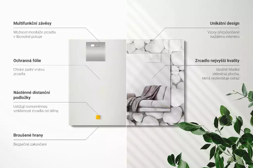 Decorațiuni perete cu oglindă Pietre albe netede