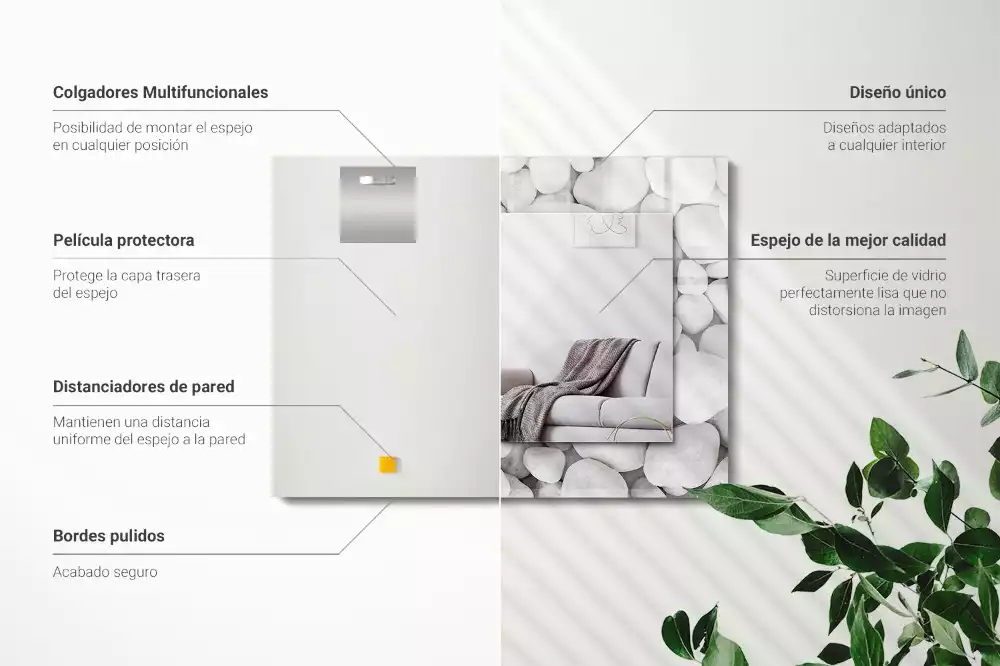 Decorațiuni perete cu oglindă Pietre albe netede