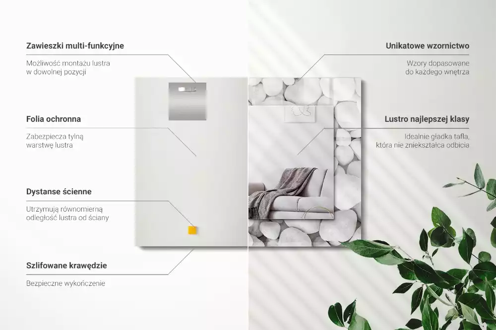 Decorațiuni perete cu oglindă Pietre albe netede