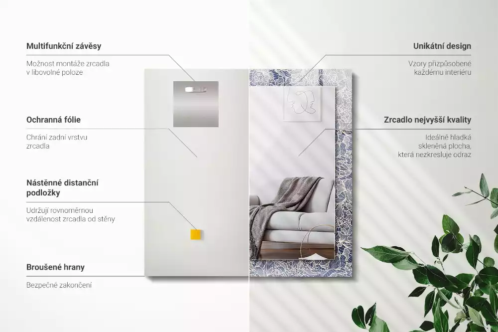 Decorațiuni perete cu oglindă Model floral pentru țesătură