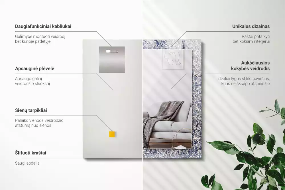 Decorațiuni perete cu oglindă Model floral pentru țesătură