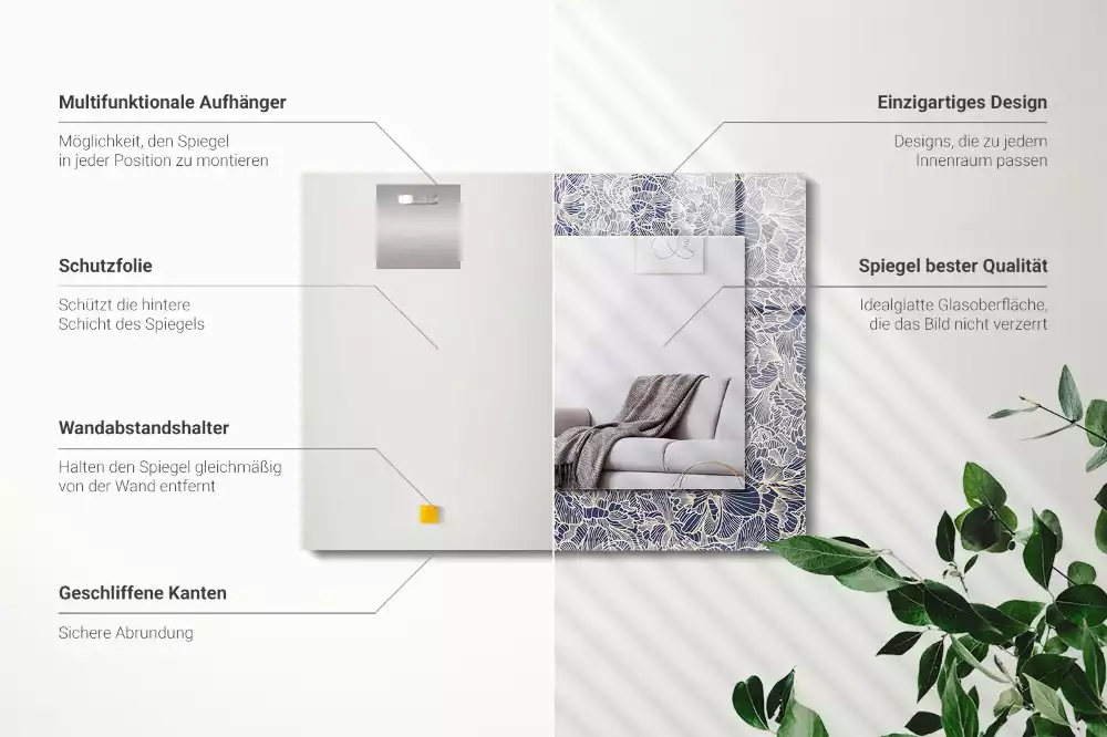 Decorațiuni perete cu oglindă Model floral pentru țesătură