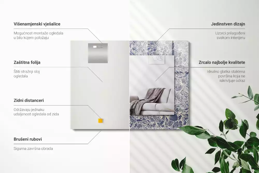 Decorațiuni perete cu oglindă Model floral pentru țesătură
