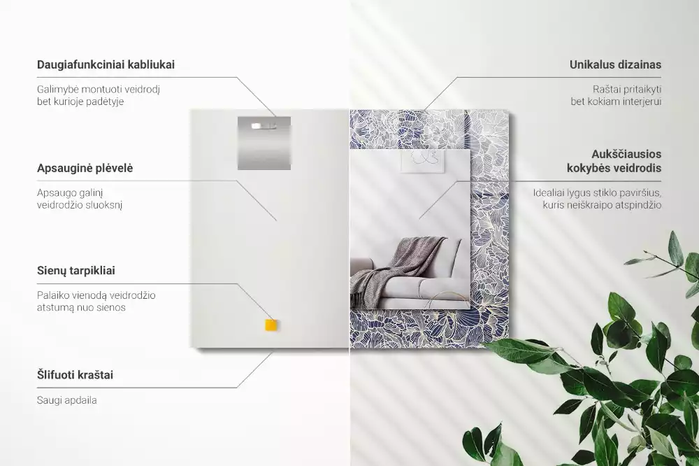 Decorațiuni perete cu oglindă Model floral pentru țesătură