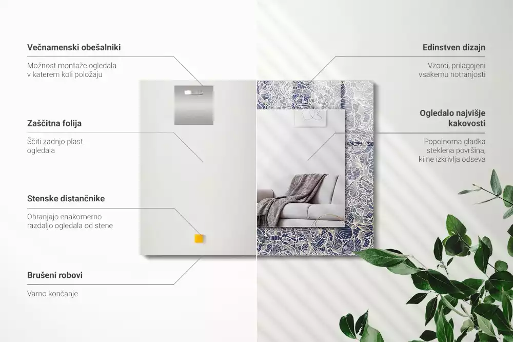 Decorațiuni perete cu oglindă Model floral pentru țesătură