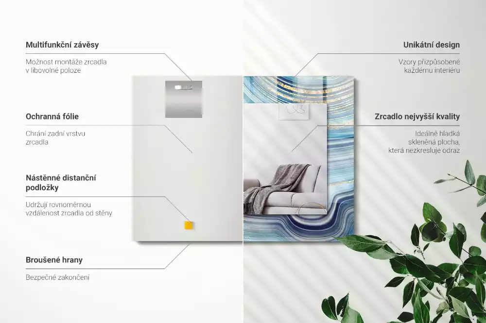 Decorațiuni perete cu oglindă Valuri albastre abstracte