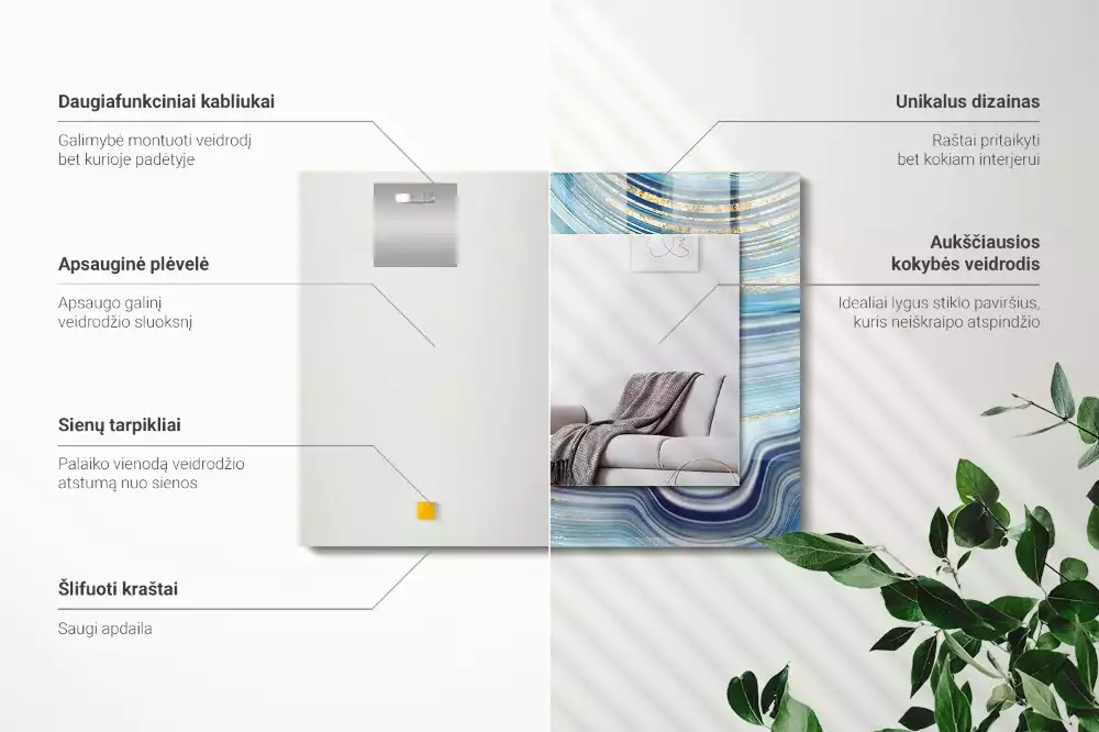 Decorațiuni perete cu oglindă Valuri albastre abstracte