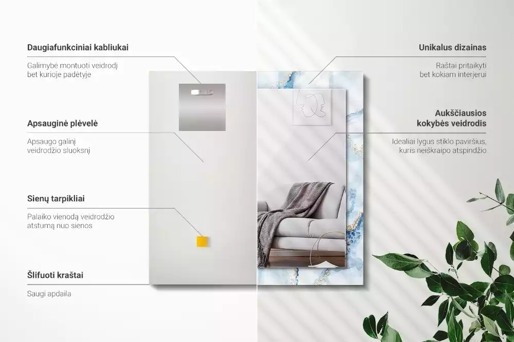 Oglindă imprimată Model abstract de marmură