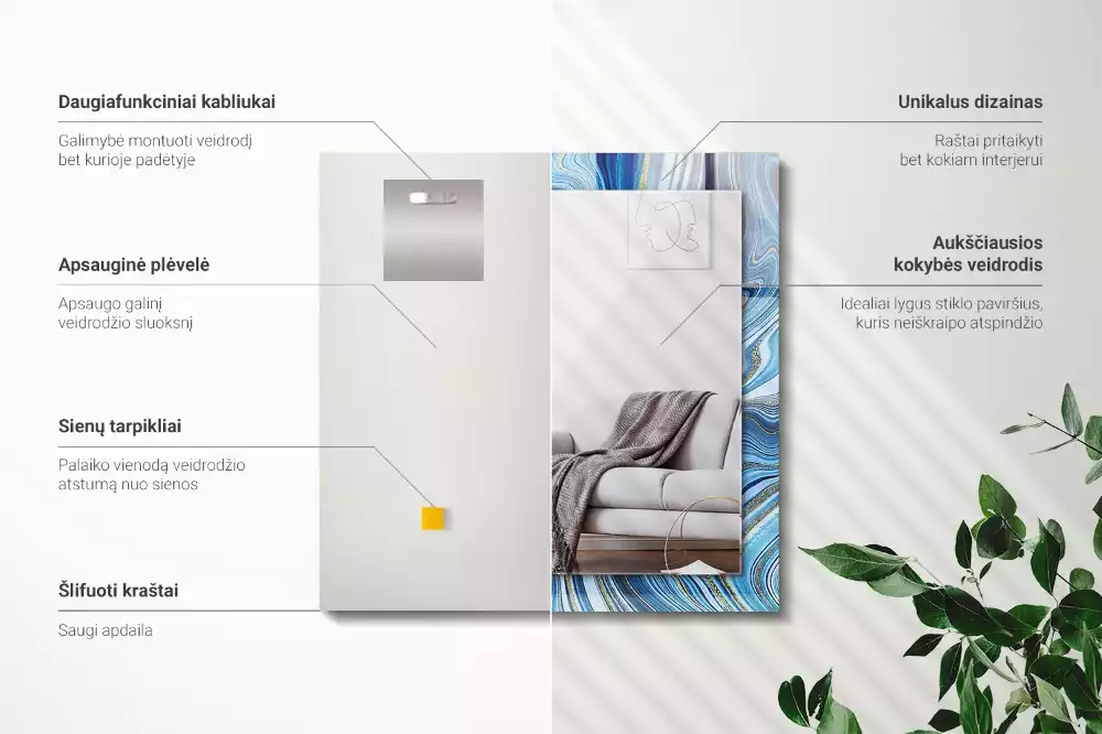 Decorațiuni de perete cu oglinzi Model abstract albastru