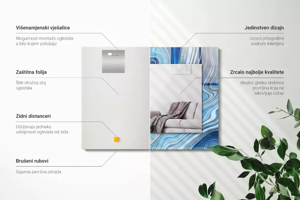 Decorațiuni de perete cu oglinzi Model abstract albastru