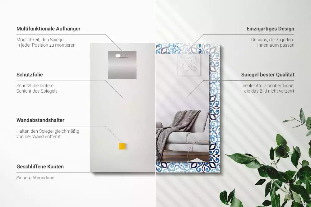 Oglindă imprimată Model ornamental albastru