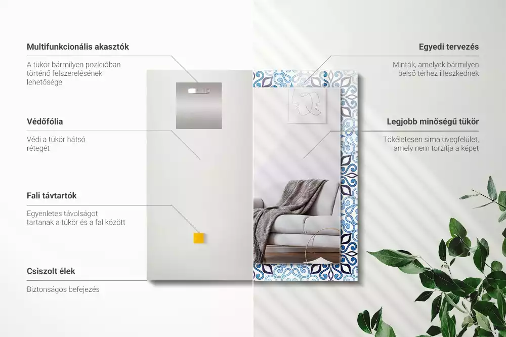 Oglindă imprimată Model ornamental albastru