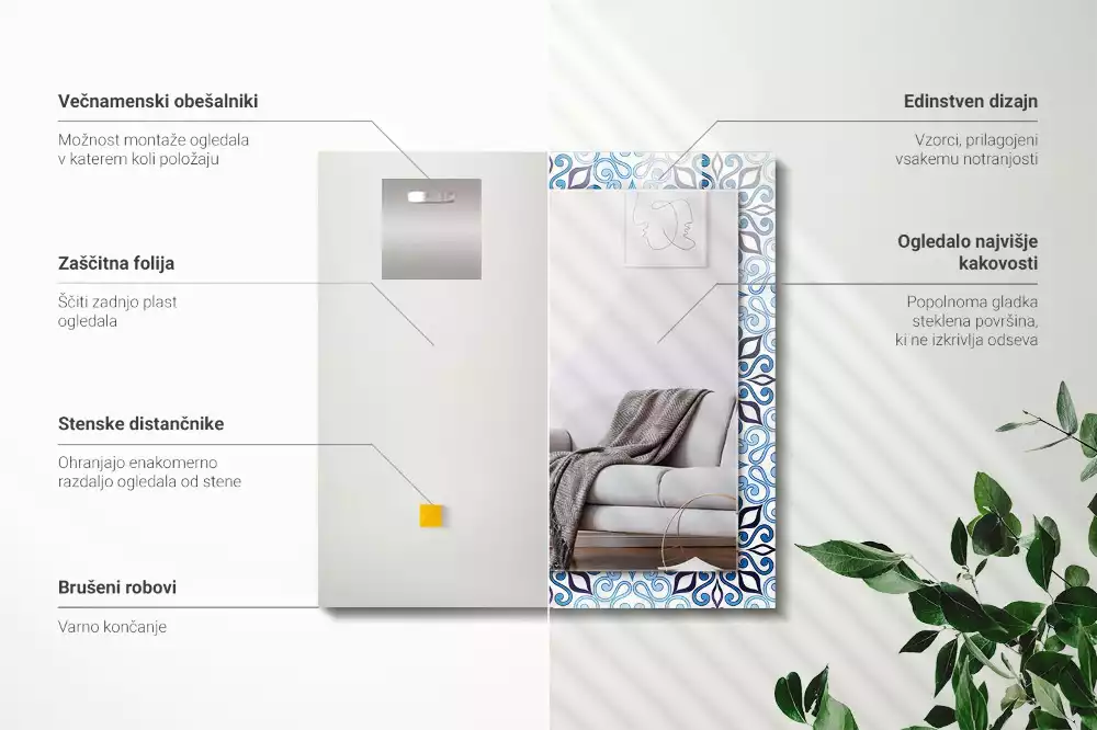 Oglindă imprimată Model ornamental albastru