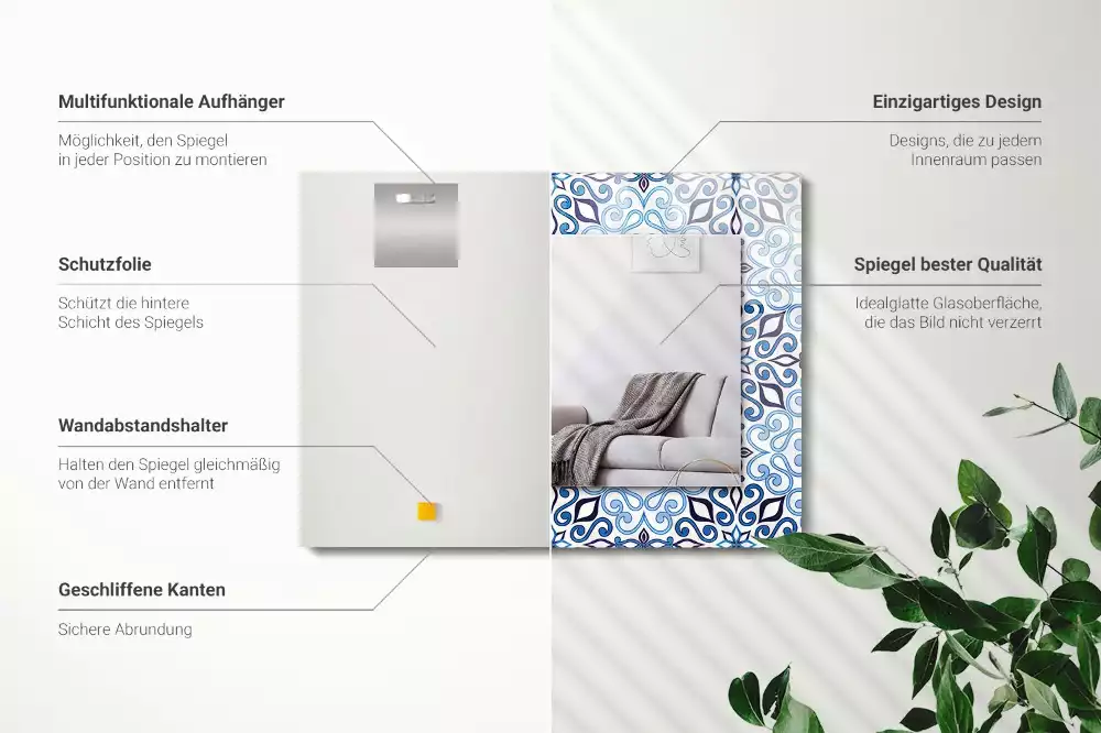 Oglindă imprimată Model ornamental albastru