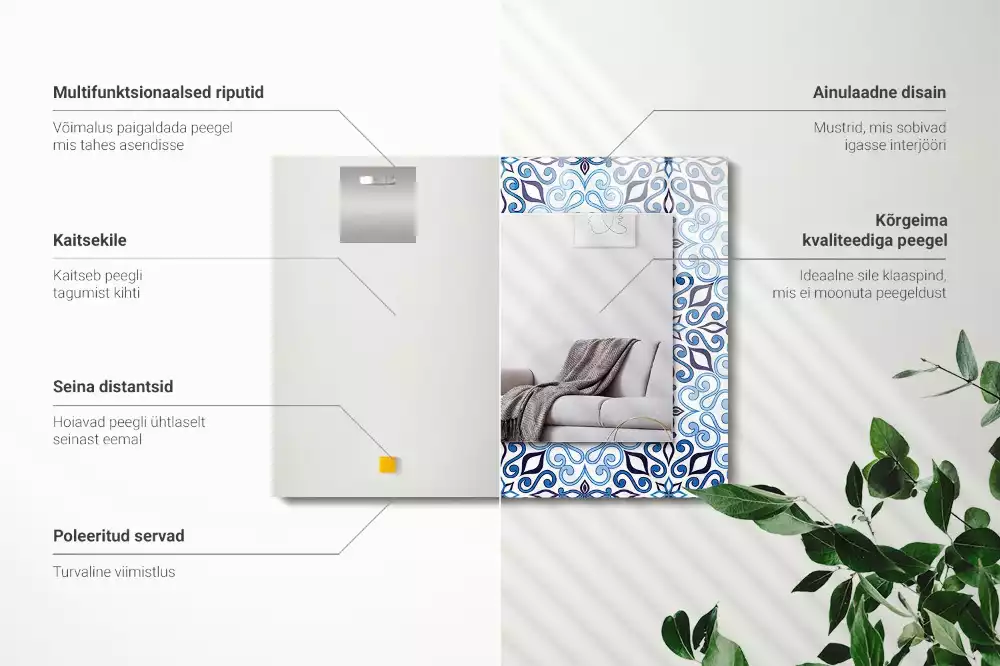 Oglindă imprimată Model ornamental albastru