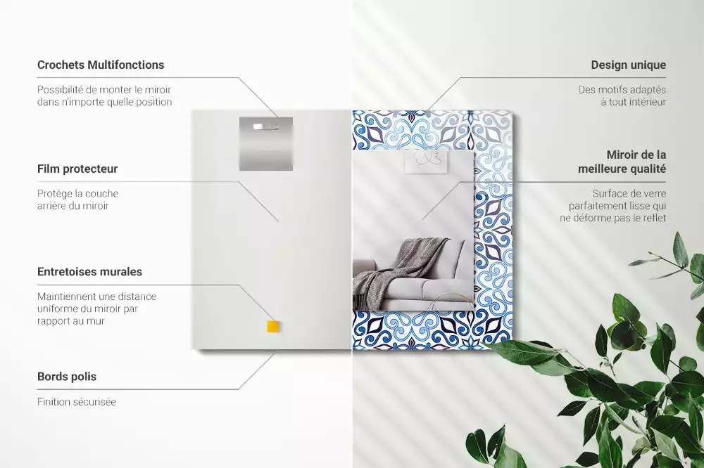 Oglindă imprimată Model ornamental albastru