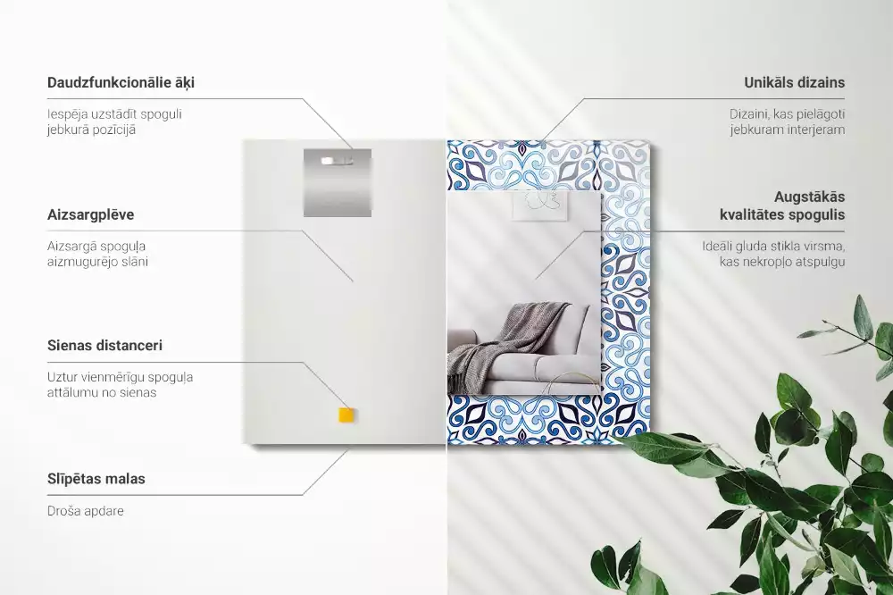 Oglindă imprimată Model ornamental albastru